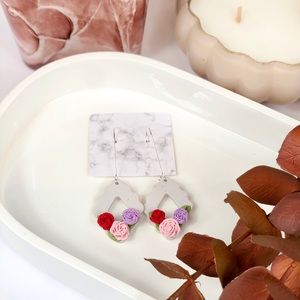 Gray Floral Rose Diamond Dangle Earrings